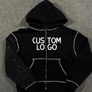 Vente en gros de pull à capuche lourd OEM personnalisé contrat point strass broderie vieilli 100% coton automne perlé - Product Image 1