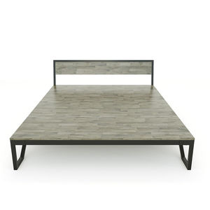 ROBO 160x200cm Industrial Modern Double <b>Bed</b> <b>Queen</b> <b>Size</b> Rubberwood with Iron Frame Assembly Required GN68019 - Product Image 4