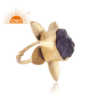 Latest Handmade Design 18K <b>Gold</b> Plated Natural Rough <b>Amethyst</b> Gemstone Adjustable <b>Ring</b> Demi Fine Jewelry Manufacturer - Product Image 4
