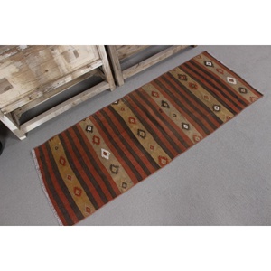 Alfombra Turca, Alfombra de Pasillo de 2x5.1 pies, Alfombra Vintage de Lana con Puntos Marrones - Product Image 3