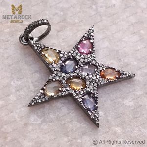 Pendentif en argent sterling 925 pendentif étoile multi-pierres précieuses bijoux faits à la main de qualité supérieure nouveau design - Product Image 3