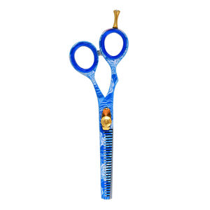 Top Quality Barber Thinning <b>Scissors</b> Blue <b>Paper</b> Coated Hair Thinner Barber Shears With Gold Finger Rest - Product Image 5