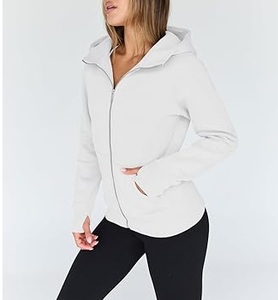 Sweat à capuche épais de haute qualité 500Gsm en coton mélangé surdimensionné coupe carrée fermeture éclair allongée sweat à capuche personnalisé épaules tombantes pour les femmes - Product Image 3