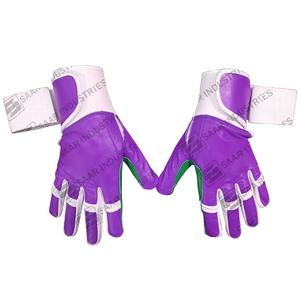 Guantes de bateo de béisbol de cuero de vaca ajustables resistentes en nueva combinación de color púrpura verde blanco - Product Image 2
