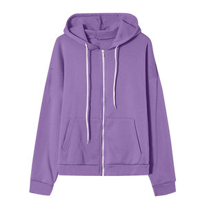 Sudaderas con capucha sólidas de lana para mujer a la moda, bolsillos con cordón de manga larga, sudaderas holgadas con cremallera en blanco para mujer - Product Image 5