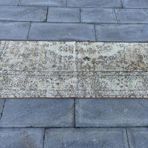 Turkish Vintage Rug 2.2x7.3 ft (66x221 cm), <b>Brown</b> <b>Wool</b> Rug - Product Image 3