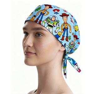 Wholesale Women Long <b>Hair</b> Scrub Hats With Buttons Custom Embroidery Print Logo With Unique Pattern Nurse Caps Satin Lined - Product Image 3