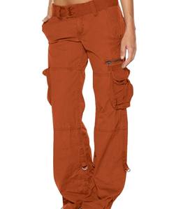 Femmes rétro littérature Art été Cargo pantalon plusieurs poches décontracté jambe droite ample avec taille élastique fermeture avant plate - Product Image 5