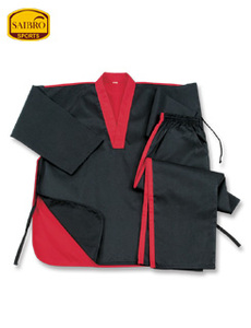 Top qualité personnalisé noir et rouge Taekwondo uniformes 100% polyester unisexe Arts martiaux karaté costume pour adultes - Product Image 2