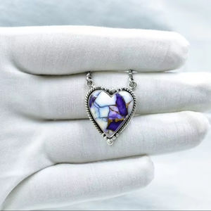 Collier de chaîne ajustable de 18 pouces fait à la main en argent sterling fait à la main violet Dahlia Turquoise avec plaqué or et rhodium - Product Image 1