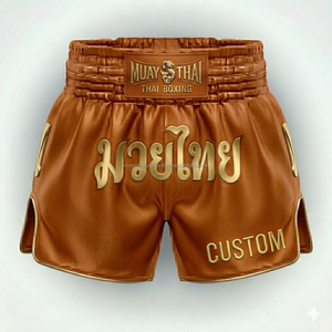 Shorts de Muay Thai personnalisés par sublimation, usine OEM, vente en gros, satin, séchage rapide, évacuation de l'humidité, kit de combat d'équipe, 100% polyester - Product Image 6