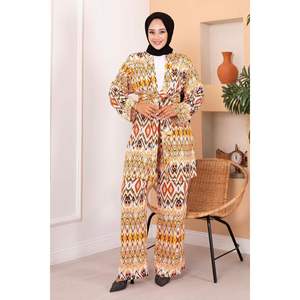 Ethnic Patterned Orange Viscose Hijab <b>Modest</b> 2-Piece <b>Set</b> - Product Image 1