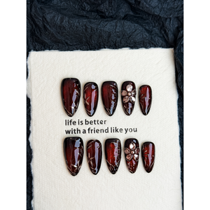 Crimson Glass Bloom Press on Nail Art - Product Image 1
