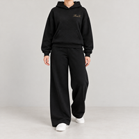 Ensemble de survêtements pour femmes en molleton de coton avec broderie chenille, marque privée OEM, pantalon de survêtement ample, fabrication sur mesure