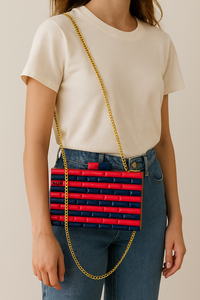 Bolso de Mano de Lujo Hecho a Mano, Duradero y Ecológico, con Cuentas de Madera y Resina, Diseño Geométrico Incrustado, Cadena Cruzada, Logotipo Personalizado - Product Image 3