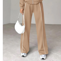 Ensemble de survêtement deux pièces en molleton 100 % coton personnalisé avec dentelle, haute qualité, pour femme, avec bandes latérales et logo