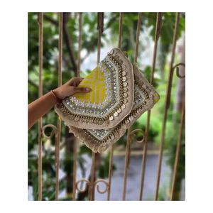 Women's Handcrafted Cotton Geometric Zipper <b>Clutch</b> Bohemian <b>Embellished</b> Handmade Daily Use Bag - Product Image 6