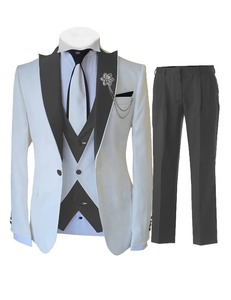 Traje DE BODA formal ajustado de 3 piezas blanco de lujo para hombre hecho a medida con cierre de un solo pecho de talla grande moda de padrino - Product Image 5