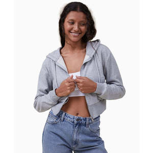 Felpa Crop Top Nera da Donna in Cotone, Taglia Media, Traspirante, 100% Cotone Lavorato a Maglia, con Cappuccio e Collo Alto per l'Inverno - Product Image 1