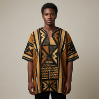Vestido Corto Africano Bogolan para Hombre, Hecho a Mano, Bordado, de Lino y Algodón, Transpirable, Corte Holgado, Ropa Tradicional con Patrón Geométrico