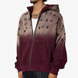 Sweat à capuche pour homme de qualité supérieure, automne, ODM, délavé à l'acide, impression en relief |   Thermique zippé en molleton épais 100 % coton de haute qualité, design déchiré - Product Image 2