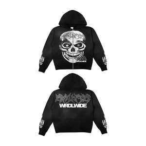 Vintage Streetwear Anti-rides Y2K Strass Français Terry Pull Zip up Perlé Personnalisé Lavé Surdimensionné Hoodies Sweats - Product Image 2