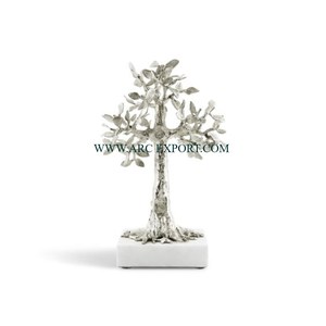 Cafe Office Desk and Home Table Decorative Accents Sculptures Multi Gingko Leaves Designer Gold Plated With White Marble Base - Product Image 4