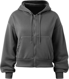 Sudadera con capucha corta con botones cubiertos para mujer, ropa de abrigo informal deportiva de invierno, chaqueta versátil para cualquier atuendo - Product Image 1