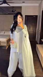 Traje Farshi Salwar Kameez de Diseñador, Vestido Pakistaní Indio, Patiala de Seda, Shalwar Kurta Dupatta para Niñas y Mujeres, Traje Farshi Salwar - Product Image 3