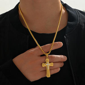 Collar con Colgante de Cruz de Doble Capa de Plata de Ley, Estilo Punk Hip-Hop para Hombre, con Diamante Cultivado en Laboratorio - Product Image 1