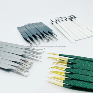 Pinces à épiler professionnelles pour extensions de cils, acier inoxydable, blanc, vert, durables, précision, étiquette personnalisée, vente en gros - Product Image 1