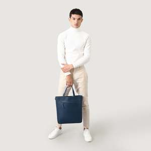 Sac fourre-tout en cuir véritable bleu nuit avec fermeture éclair solide pour femmes - Product Image 2