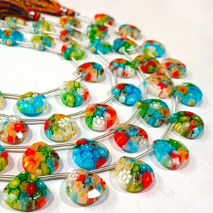 Cuentas de Briolette de 14mm en forma de corazón multicolor con diseño de flor de cuarzo cristalino vendidas por hebra de 8 pulgadas de largo - Product Image 3