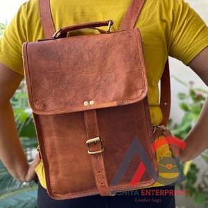 Nueva Mochila De cuero marrón de cabra auténtica de aspecto Vintage, mochila de viaje de cuero de oficina, bolsa de viaje de gran capacidad para hombres y mujeres - Product Image 1