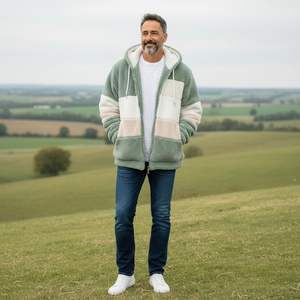 Mens Solid Sherpa <b>Hoodie</b> Jacket Plush Fleece Zip-Up Winter Coat Hood | <b>Soft</b> Warm 100% Cotton Waterproof Windproof - Product Image 4