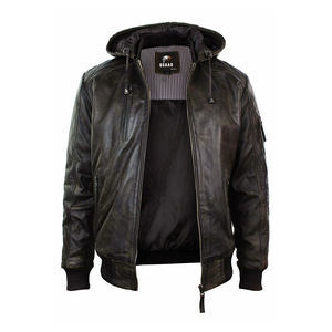 Blouson Bomber en Cuir Véritable pour Homme avec Capuche Amovible, Style Usé, Veste de Motard, Prix de Gros, OEM - Product Image 2