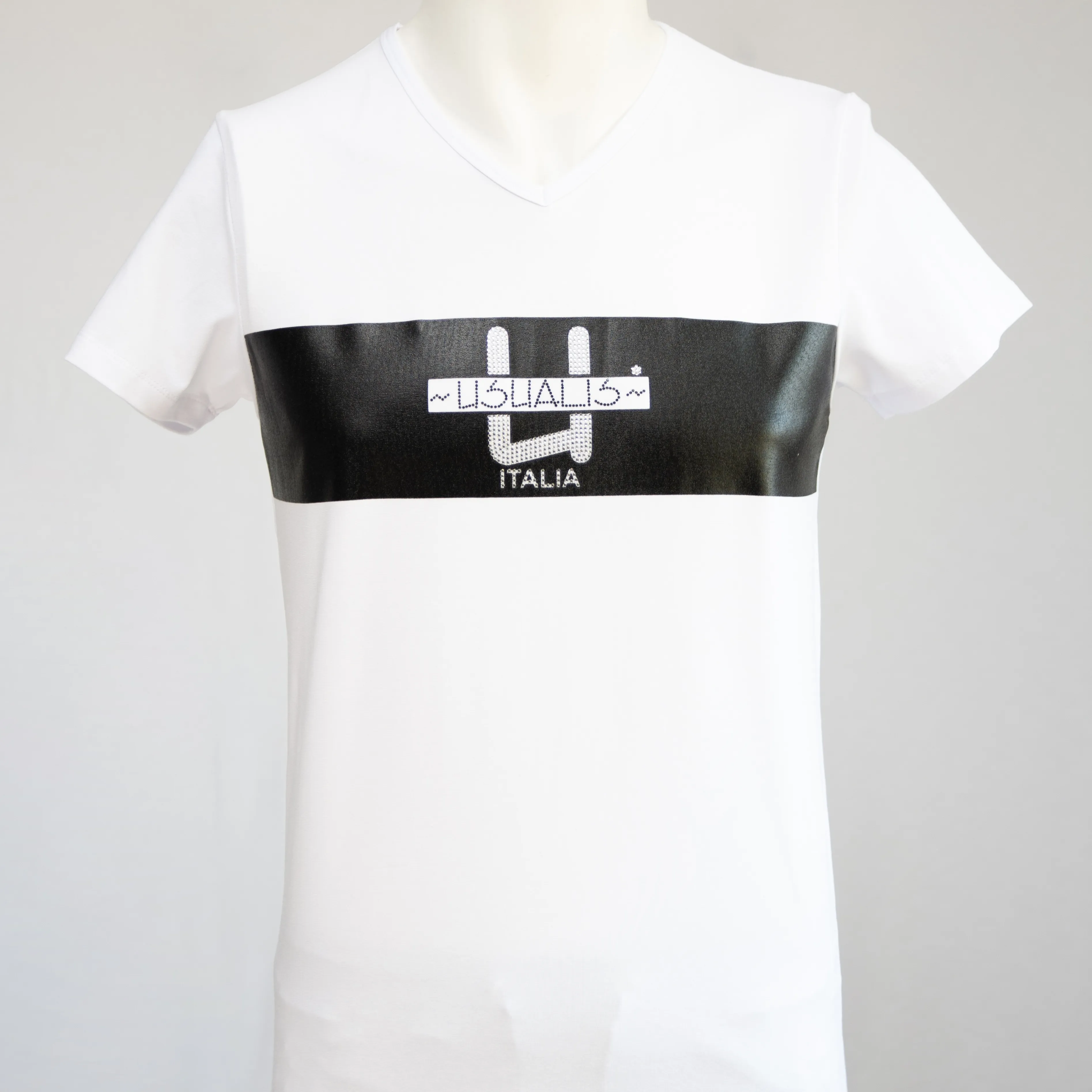 Camiseta de manga corta para hombre, Camisa de algodón puro de LICRA con estampado horizontal, blanco y negro, hecho en Italia, primavera y verano, 2023