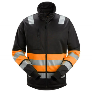 Veste de sécurité haute visibilité fluorescente ignifuge pour hommes, vêtements de travail en polyester, design rayé orange et noir, fermeture éclair intégrale - Product Image 1