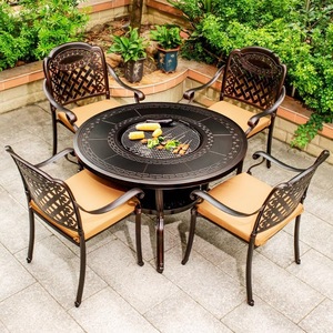 Juego de Mesa de Comedor para Exteriores de Acero Inoxidable de Lujo, Muebles de Patio para Villa Premium con Parrilla Integrada - Product Image 3