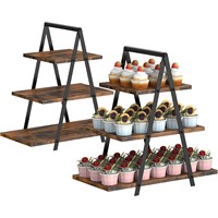 Support à cupcakes en bois rustique à 3 niveaux avec cadre métallique robuste, grand présentoir à desserts pour les fêtes, les mariages, la boulangerie, la décoration de service