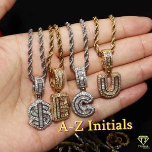 Pendentif Mini Baguettes Lettres Initiales "A-Z" avec Diamants Moissanite VVS en Argent Sterling 925 Bijoux Hip Hop - Product Image 2