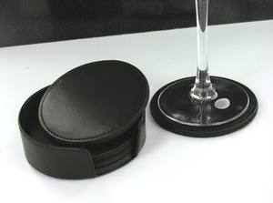 Juego de posavasos redondo con logotipo personalizado, taza de té de cuero genuino - Product Image 4