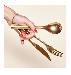 Tenedor de cuchara de latón y juego de cubiertos pulidos dorados Cuchara de latón con estilo moderno y fabricación de la India - Product Image 6