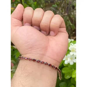 Pulsera de tenis de oro de 14k con granate, accesorio de joyería de moda - Product Image 3