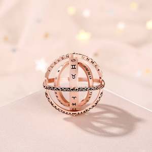 Anillo de Plata de Ley Jeulia con Esfera Astronómica y Cadena Gratis - Incrustaciones de Diamantes de Corte Ovalado, Estilo Eternidad a la Moda - Product Image 6
