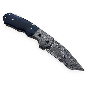 Couteau pliant en acier damas sur mesure de haute qualité avec gaine en cuir OEM pour une utilisation en extérieur Offre Spéciale - Product Image 4