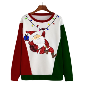 100% algodón personalizado cómodo suéter de Navidad para mujer sudadera de manga larga de talla grande con decoración de lentejuelas - Product Image 4