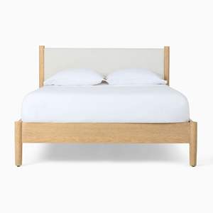 Modern Queen-<b>Size</b> Solid <b>Wood</b> <b>Bed</b> with Upholstered Headboard Quality Home Bedroom Furniture Comfortable <b>Bed</b> <b>Frame</b> - Product Image 6