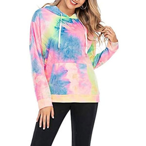 เสื้อฮู้ดมัดย้อมสำหรับผู้หญิงเสื้อฮู้ดแขนยาวผ้าโพลีเอสเตอร์ผ้าฝ้ายย้อมสีอย่างรวดเร็ว - Product Image 3