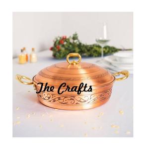 Copper Hammered Serving Pot With Brass Handles Handmade Round Shape Cooking Pot For <b>Kitchen</b> Accessories - Product Image 5
